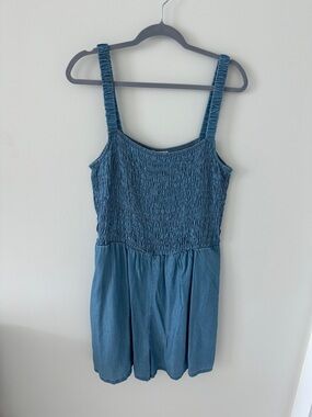 Smocked Strap Jumpsuit Romper in Blue